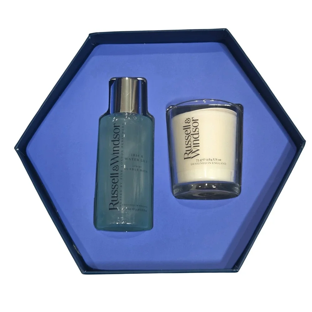 Russell And Windsor Iris And Waterlily Duo Gift Set Candle Bubble Bath Relaxing